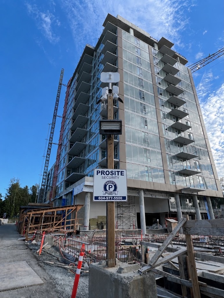 Prosite Security camera tower at an active construction site
