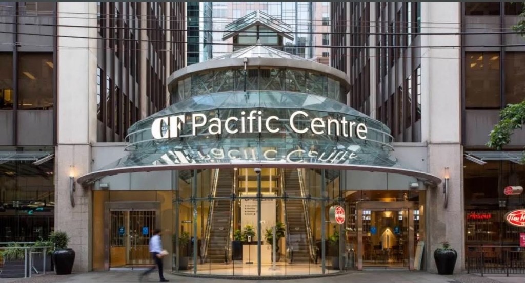 CF Pacific Centre plaza entrance in downtown Vancouver